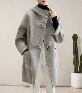 戎rm 英伦范连帽牛角型扣手工双面全羊毛大衣 DY1122332