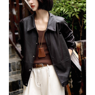 皮衣女环保皮衬衫 2025年春秋新品 福利款 夹克短外套 笑涵同款