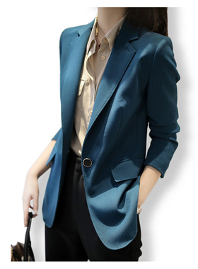 显白孔雀蓝色收腰西服收腰上衣韩国休闲西装外套女韩版修身