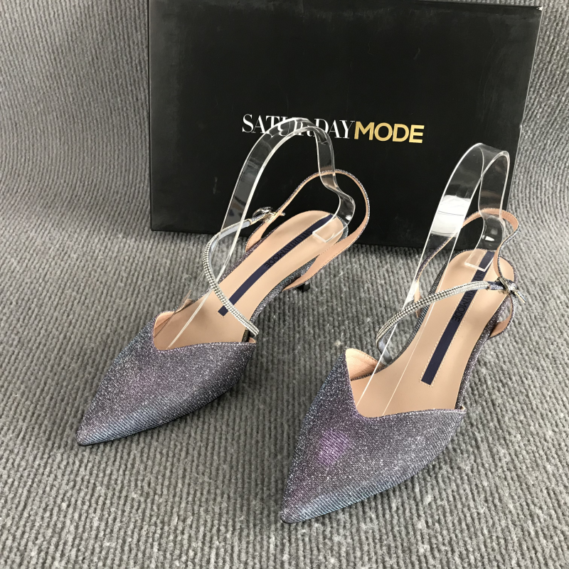 SATURDAYMODE女鞋撤柜捡漏夏季一字扣带侧空时尚百搭高跟包头凉鞋