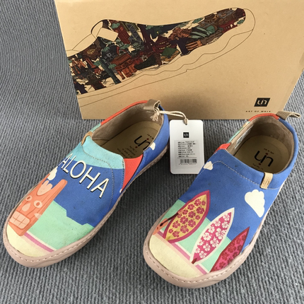 uin瑕疵男鞋品牌清仓撤柜捡漏春秋平底一脚蹬托莱多1艺术涂鸦单鞋