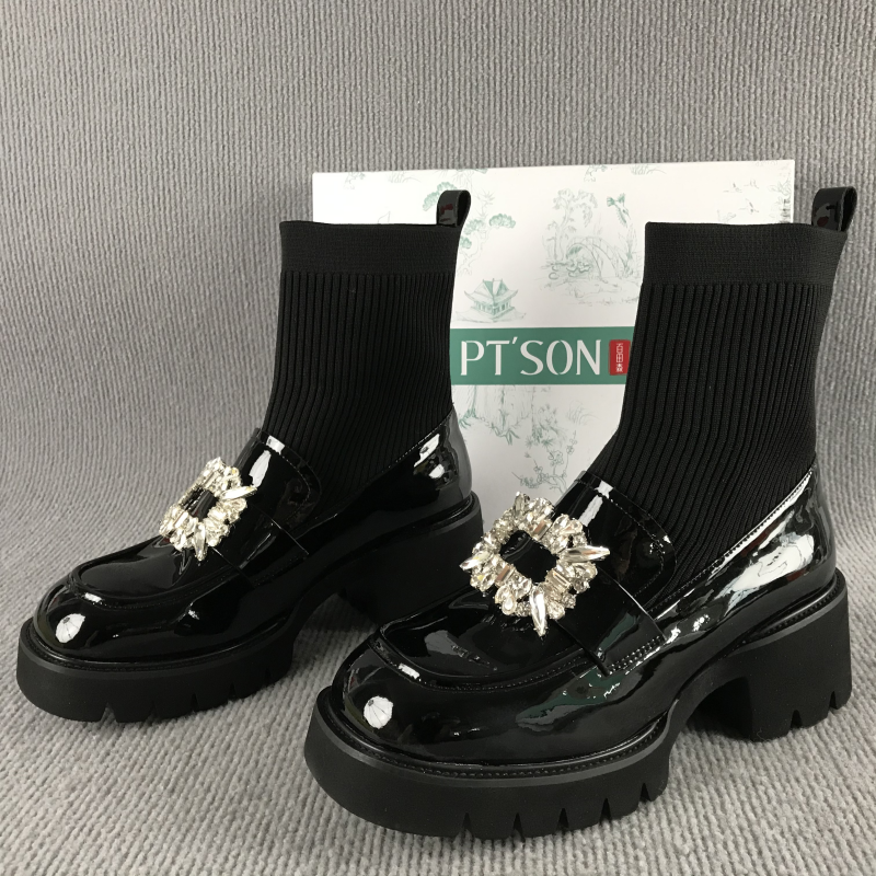 PT'SON/百田森品牌女靴撤柜秋冬厚底玛丽珍弹力袜靴英伦风瘦瘦靴