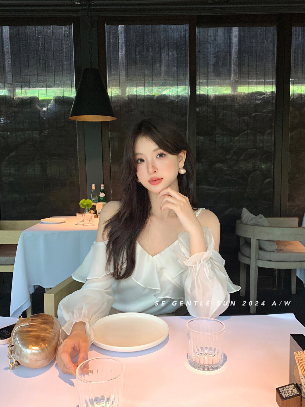 清SE GENTLE SUN气质优雅知性小女人显瘦吊带衫搭粉色半身裙套装