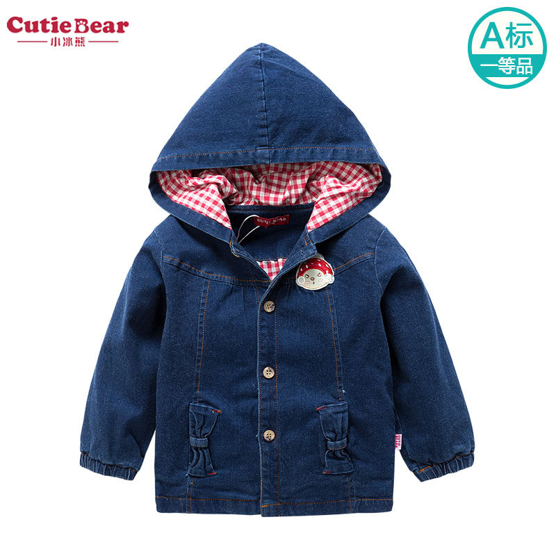 小冰熊外套女童牛仔连帽外套小童双层牛仔公主外套三木比迪外套