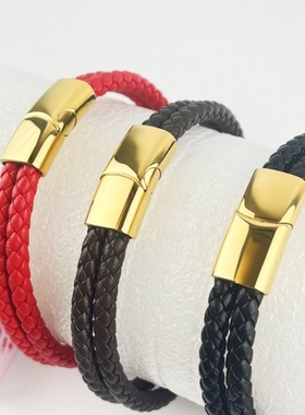 男士黄金手绳手链双圈双层