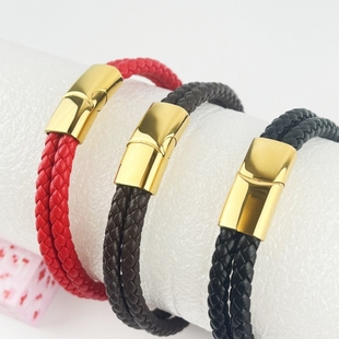 男士黄金手绳手链双圈双层可穿珠XL饕餮皮绳半成品个性手工配饰