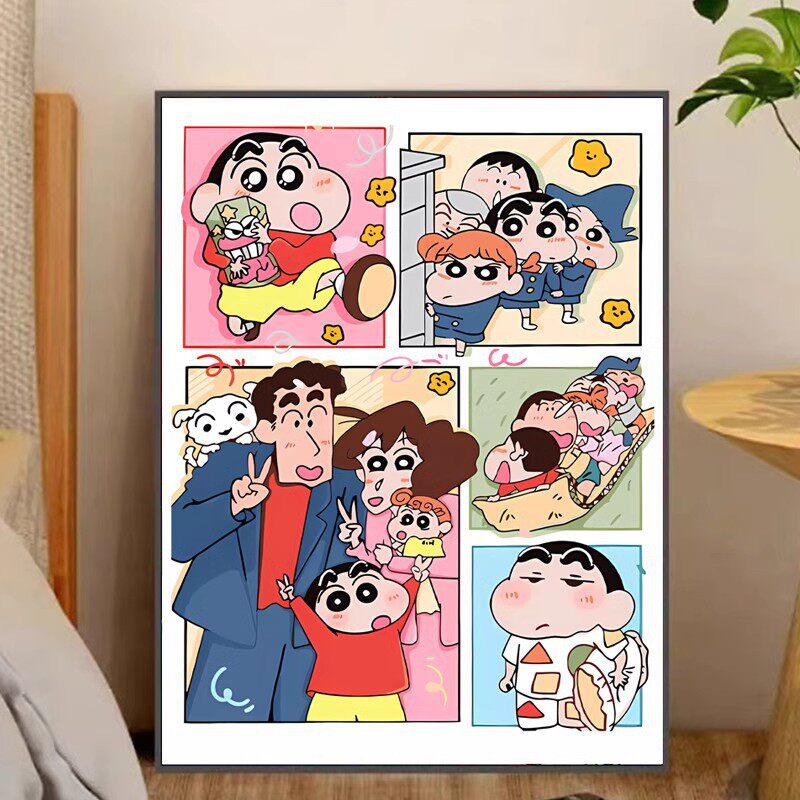 KS色系新款客厅卧室卡通动漫人物儿童房蜡笔小新满刺绣印花十字绣