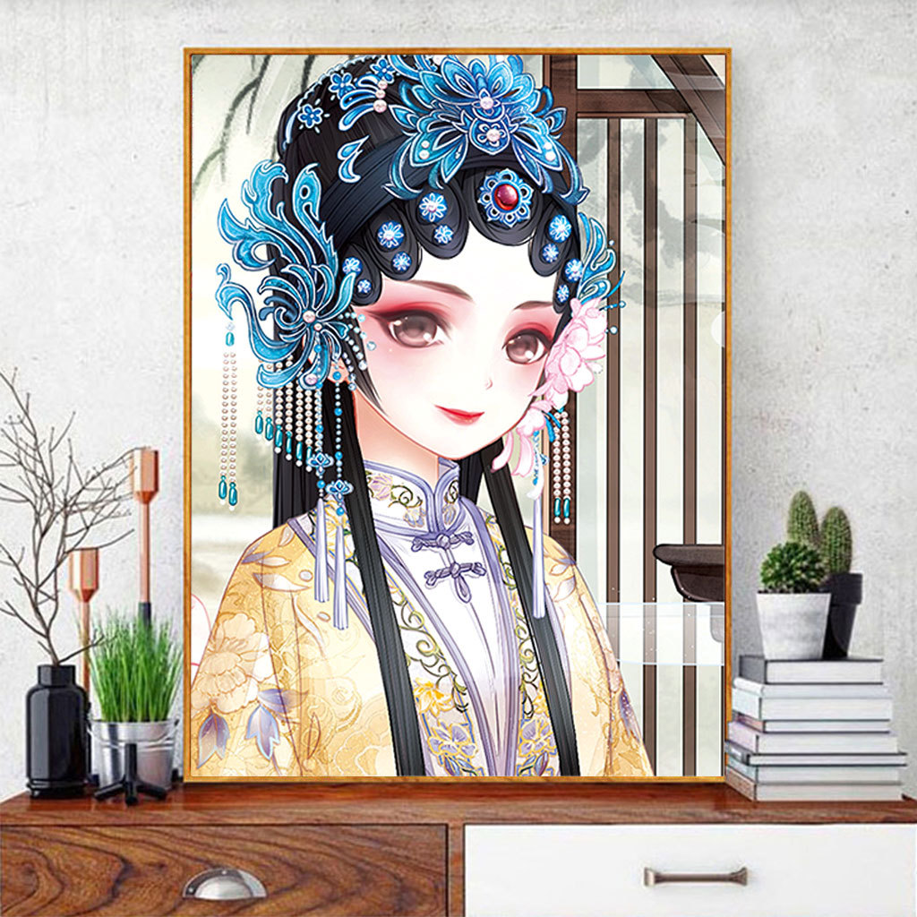 ks竖版京剧人物花旦印花十字绣