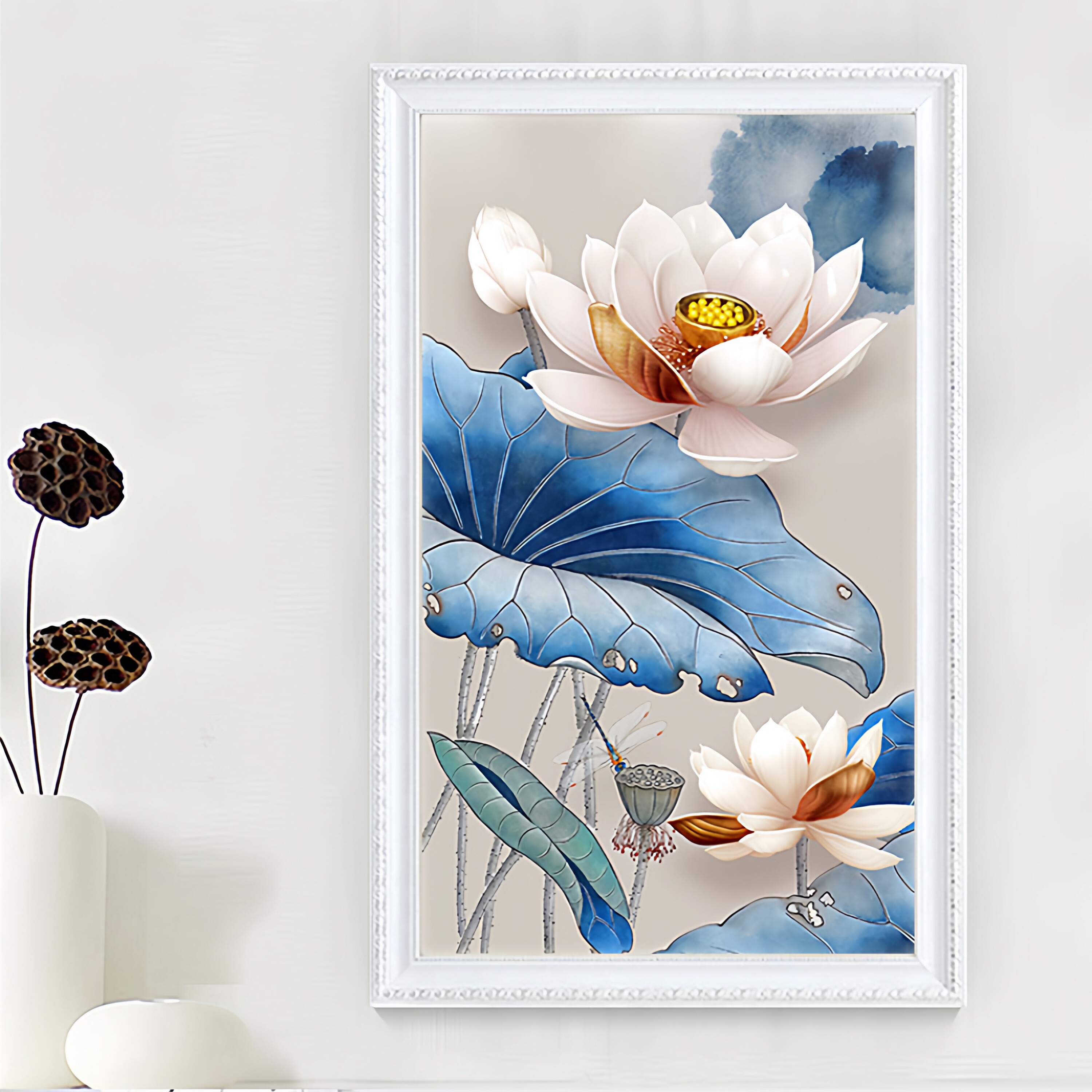 KS色系新款客厅玄关轻奢现代装饰画荷花荷韵莲叶手工点满贴钻石绣