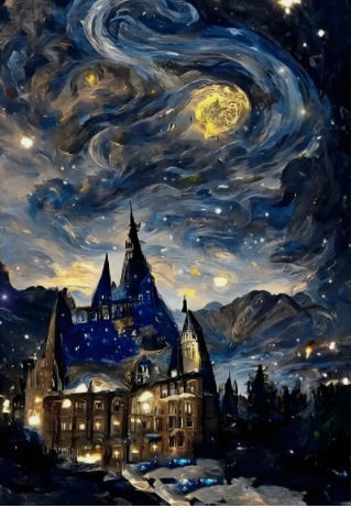 ks色系新款客厅竖版玄关世界名画梵高星空星夜手工点满钻石十字绣