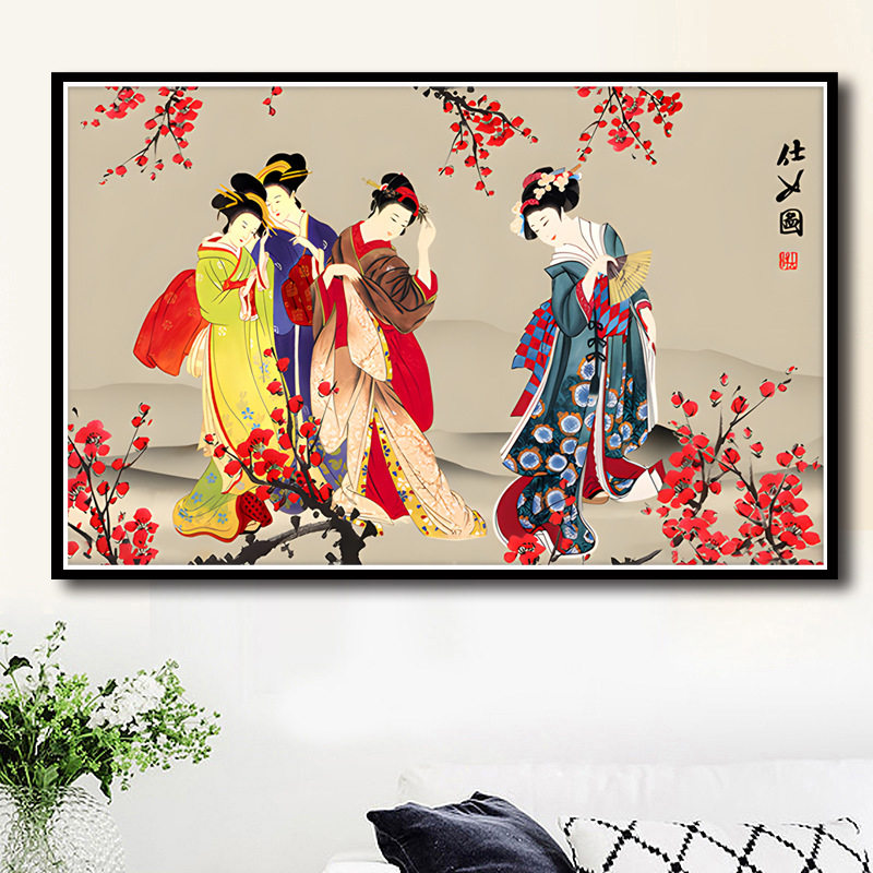 KS色系新款客厅卧室大幅古典人物仕女图古绢布精准印花十字绣