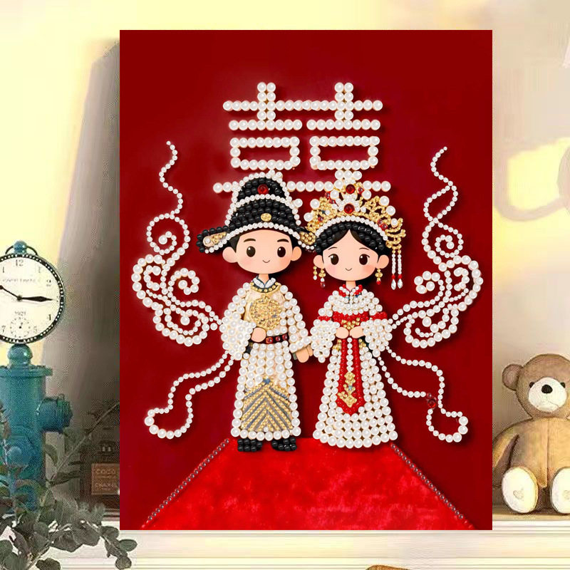 KS色系时尚装饰画喜结良缘结婚喜庆DIY简单解压手工粘钻石珍珠画