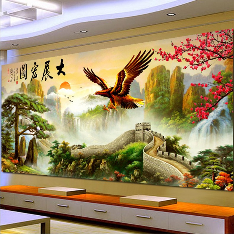 KS色系新款客厅大幅满钻石画大展宏图万里长城雄鹰鸿图点砖钻石绣