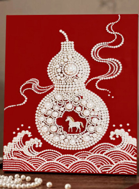 现代时尚装饰立体画福禄年年马到成功醒狮财神简单手工粘钻珍珠画