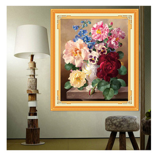 KS色系新款客厅卧室小幅花卉花瓶春娇百媚姹紫嫣红满绣印花十字绣