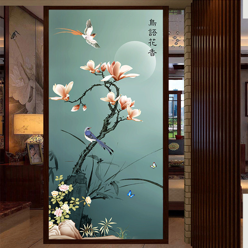 色系客厅玄关花卉鸟语花香十字绣
