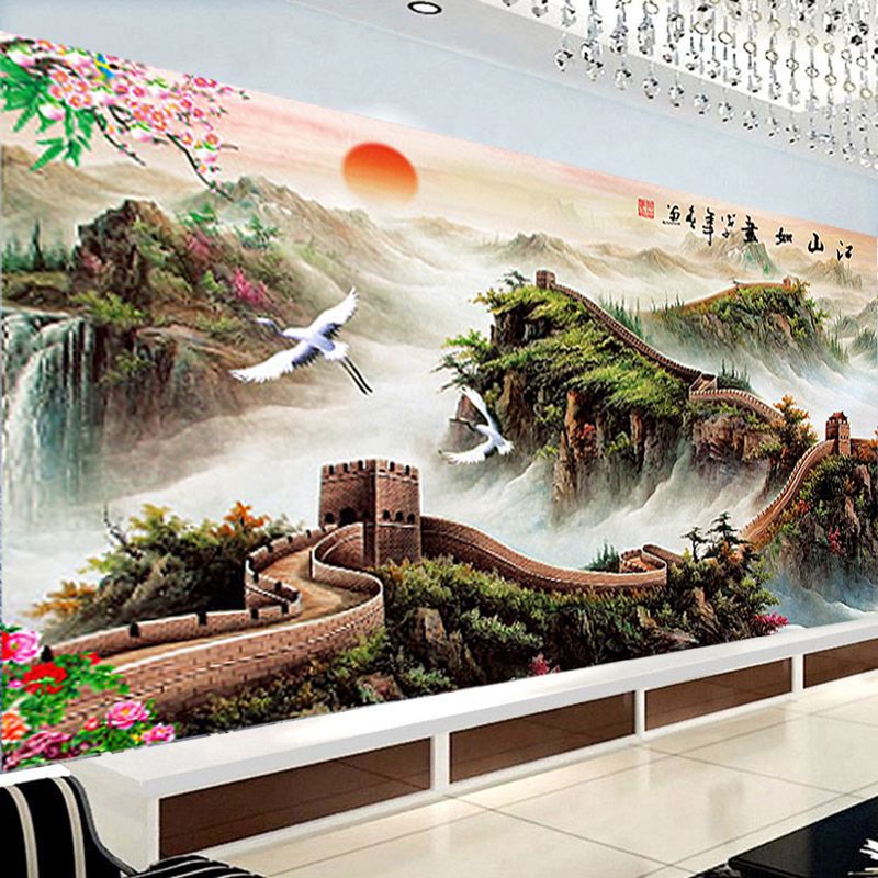 KS色系新款客厅办公室大幅中国风万里长城江山如画自绣印花十字绣