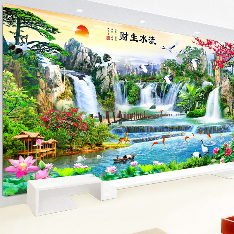 ks流水生财长桥财源滚滚十字绣