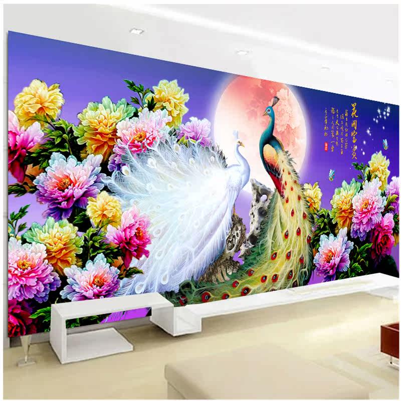 ks花开富贵孔雀牡丹炫彩满钻石画