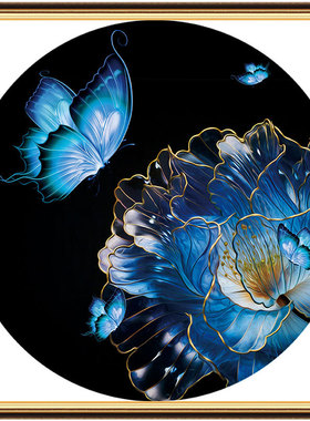 ks色系蓝色蝴蝶爱恋蝶恋花小幅简约现代纯手工绣好现货十字绣成品