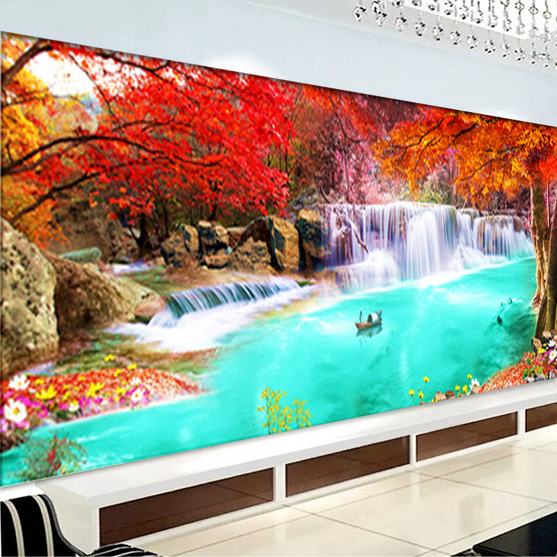 KS色系新款客厅大幅山水风景流水生财聚宝盆DIY点钻贴画满钻石绣