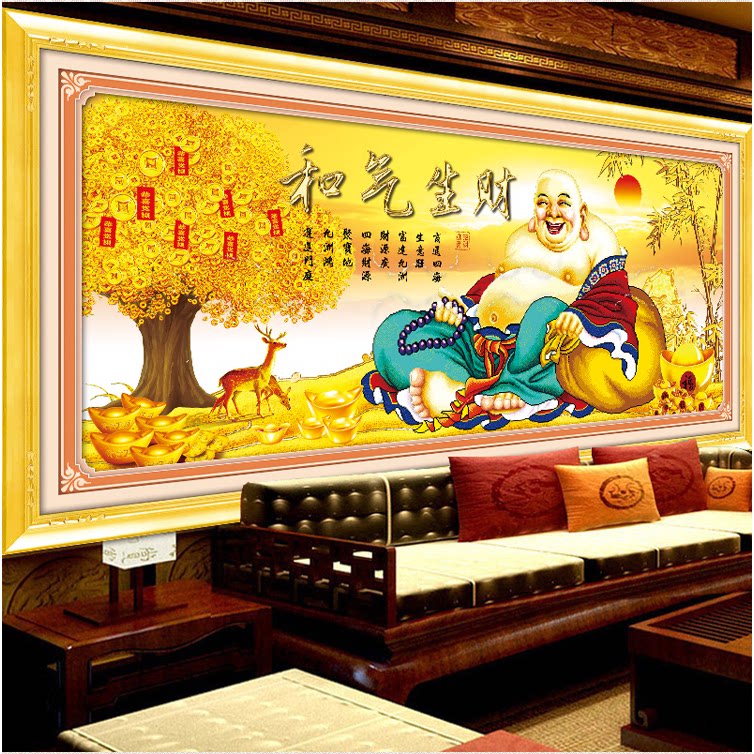 ks色系2021新款发财鹿树贴砖满钻绣大肚弥勒佛和气生财ab彩钻石画
