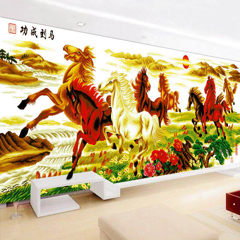 ks客厅书房办公室大幅满钻八骏图