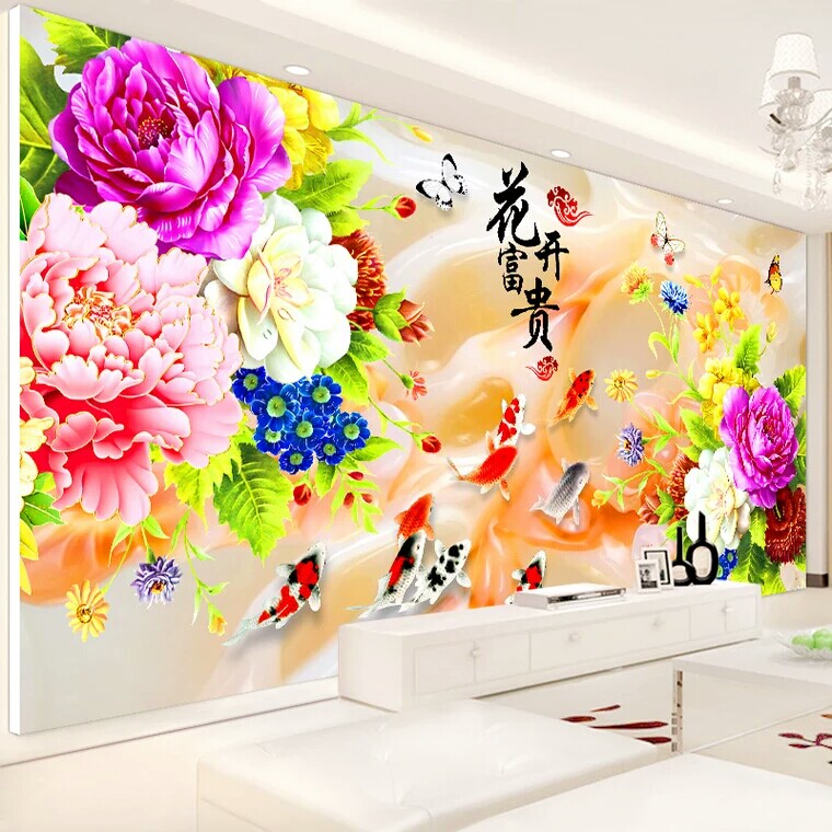 ks花开富贵十字绣九鱼图
