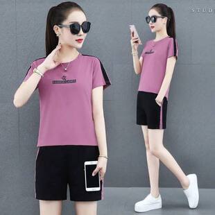 运动休闲服套装 短裤 女夏季 学生宽松短袖 两件套 2026新款 胖妹妹大码
