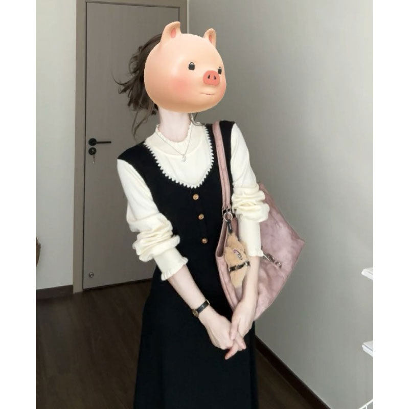 法式气质假两件修身显瘦针织连衣裙2026年春季感超好看轻熟风