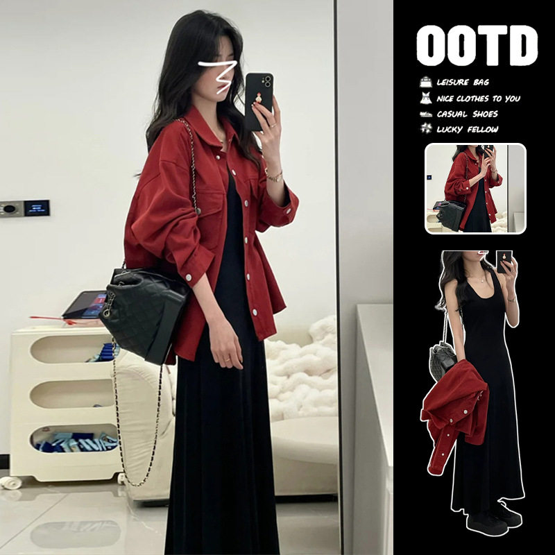 春季搭配一整套韩系感气质黑色背心吊带裙子女2025新款连衣裙