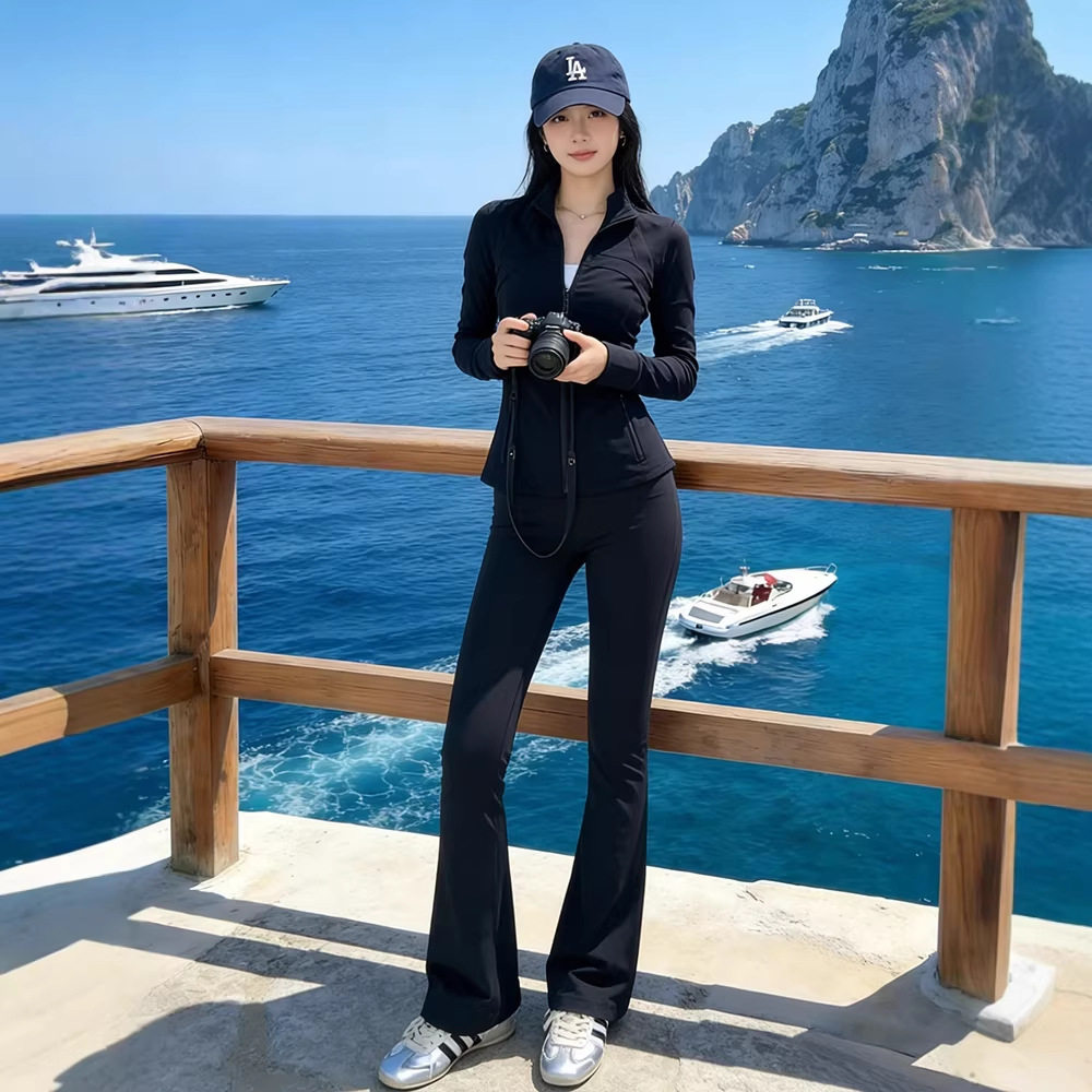 瑜伽服套装女春夏新款上衣修身防晒外套2026新款黑色运动两件套装