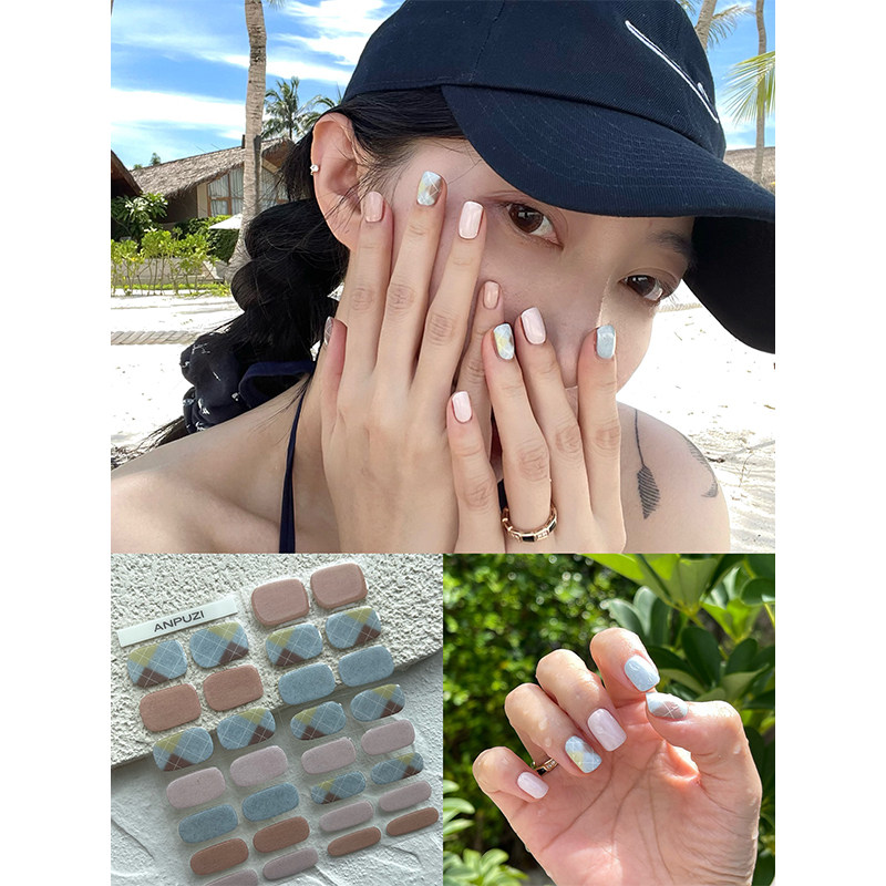 ANPUZI小红书同款半烤凝胶美甲贴照灯光疗防水持久奶糖毛衣PU0061