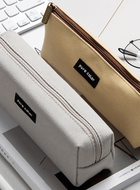 帆布笔袋大容量高中生简约文具盒铅笔盒男孩小学生可爱笔盒女ins日系初中生文艺复古风创意个性文具袋铅笔袋