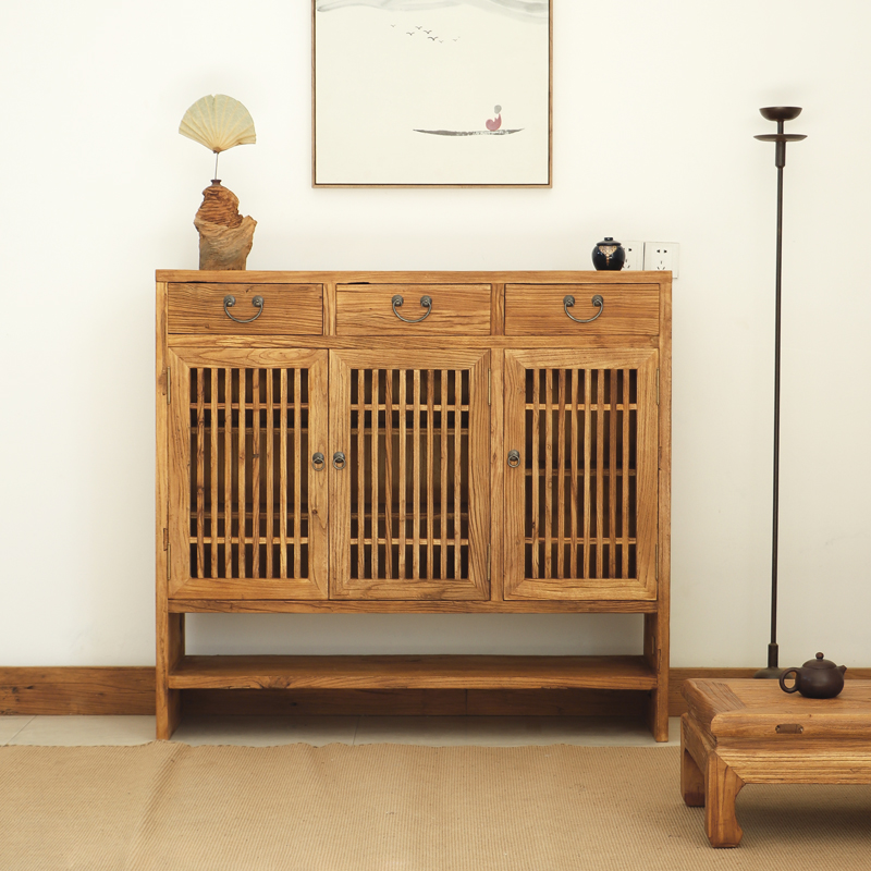 老榆木鞋柜客厅玄关柜实木餐边柜原木家用透气储物柜大容量收纳