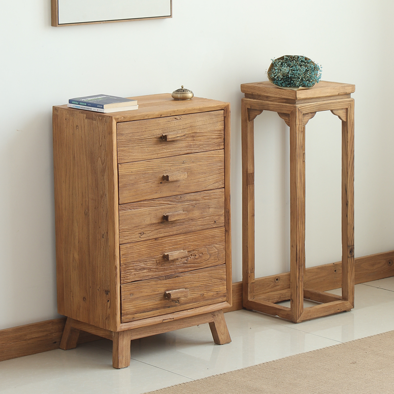 古榆田园实木复古材质榆木五斗柜