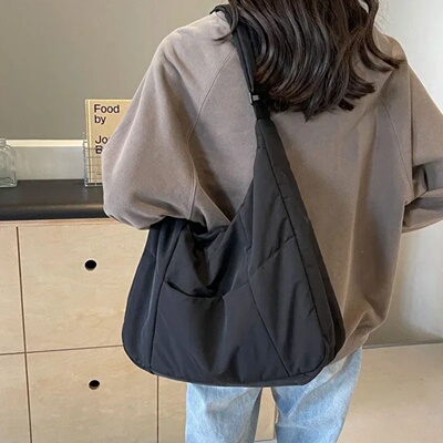 Trendy Women's Soft Cloth Shoulder Bag Solid Color Student