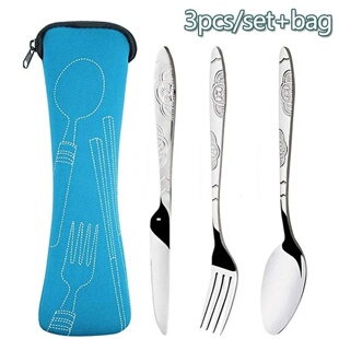 Picnic Set Tableware Washable with Zipper Travel Cutlery Ki