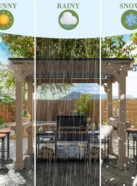 8' x 5' Wooden Grill Gazebo with Sloping Metal Roof, Hard T