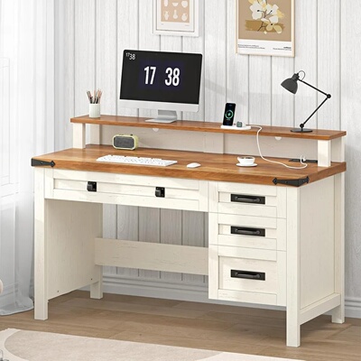 Farmhouse Executive Desk with Drawers,Computer Desk with Po