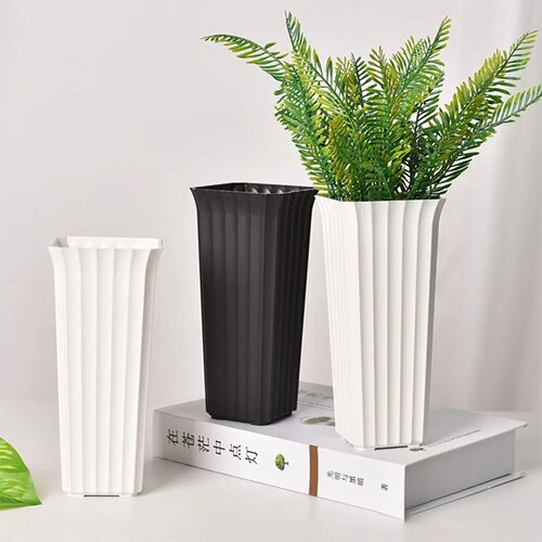 Home Black White Flower Vase Plastic Vertical Stripes Desig