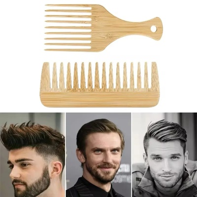 2Pcs/Set Natural Bamboo Wooden Comb Anti-Static Afro Fork C