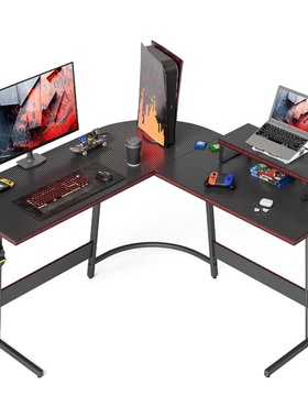 Shaped Gaming Desk Computer Office Desk with Carbon Fiber S