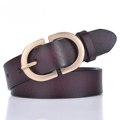 Official Authentic Woman Leather Belt Golden Alloy Buckle