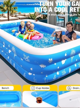 Inflatable Pool with Seat and Pool Lights, Durable Thickene