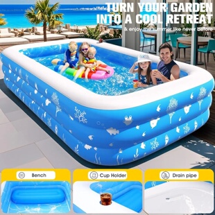 Inflatable Pool with Seat and Pool Lights, Durable Thickene