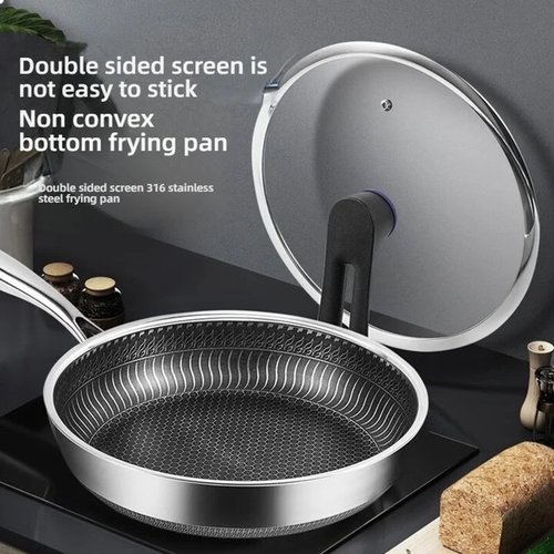 28CM Pan with Lid 316 Stainless Steel Frying Pans Non-stick