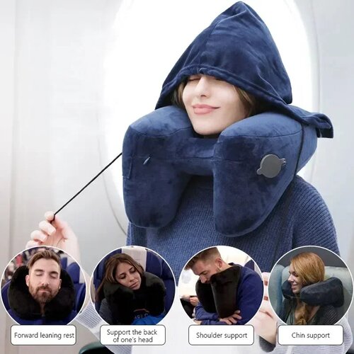 Neck Pillow Travel U-shaped Pillow Inflatable Pillow H Hood