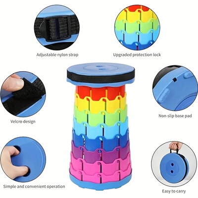 2025 1PC Rainbow Folding Stool Adjustable Height PP Materia