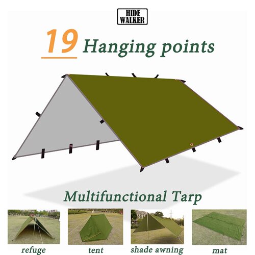 Waterproof Tent Tarp 19 Hang Points Survival Tent Outdoor C